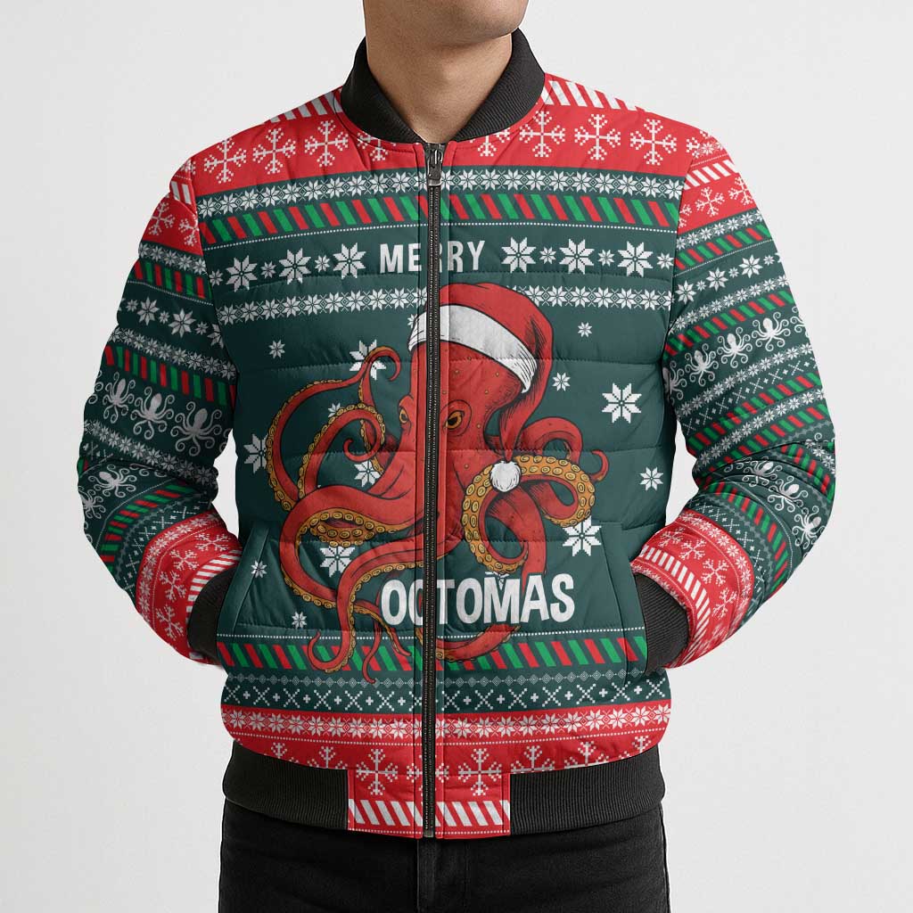 Merry Octomas Christmas Bomber Puffer Jacket Xmas Holiday Patterns - Wonder Print Shop