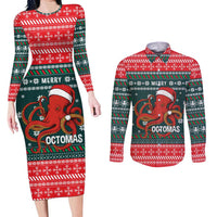 Merry Octomas Christmas Couples Matching Long Sleeve Bodycon Dress and Long Sleeve Button Shirt Xmas Holiday Patterns - Wonder Print Shop