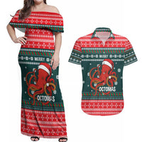 Merry Octomas Christmas Couples Matching Off Shoulder Maxi Dress and Hawaiian Shirt Xmas Holiday Patterns - Wonder Print Shop