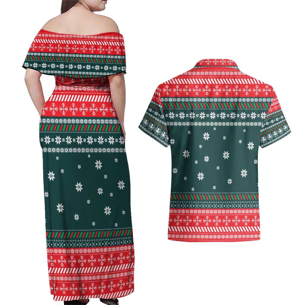 Merry Octomas Christmas Couples Matching Off Shoulder Maxi Dress and Hawaiian Shirt Xmas Holiday Patterns - Wonder Print Shop