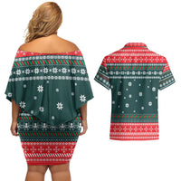 Merry Octomas Christmas Couples Matching Off Shoulder Short Dress and Hawaiian Shirt Xmas Holiday Patterns - Wonder Print Shop