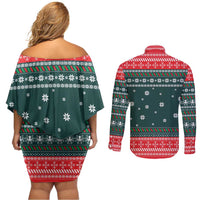 Merry Octomas Christmas Couples Matching Off Shoulder Short Dress and Long Sleeve Button Shirt Xmas Holiday Patterns - Wonder Print Shop