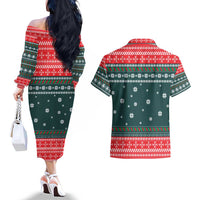 Merry Octomas Christmas Couples Matching Off The Shoulder Long Sleeve Dress and Hawaiian Shirt Xmas Holiday Patterns - Wonder Print Shop