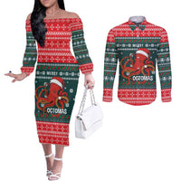 Merry Octomas Christmas Couples Matching Off The Shoulder Long Sleeve Dress and Long Sleeve Button Shirt Xmas Holiday Patterns - Wonder Print Shop
