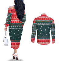 Merry Octomas Christmas Couples Matching Off The Shoulder Long Sleeve Dress and Long Sleeve Button Shirt Xmas Holiday Patterns - Wonder Print Shop