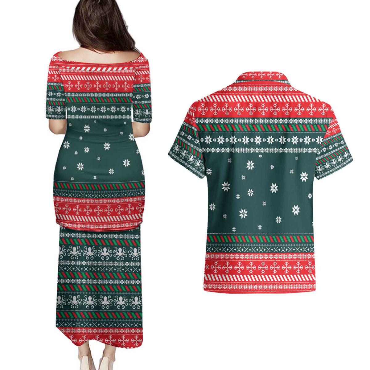 Merry Octomas Christmas Couples Matching Puletasi and Hawaiian Shirt Xmas Holiday Patterns - Wonder Print Shop