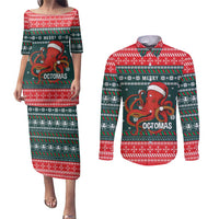 Merry Octomas Christmas Couples Matching Puletasi and Long Sleeve Button Shirt Xmas Holiday Patterns - Wonder Print Shop