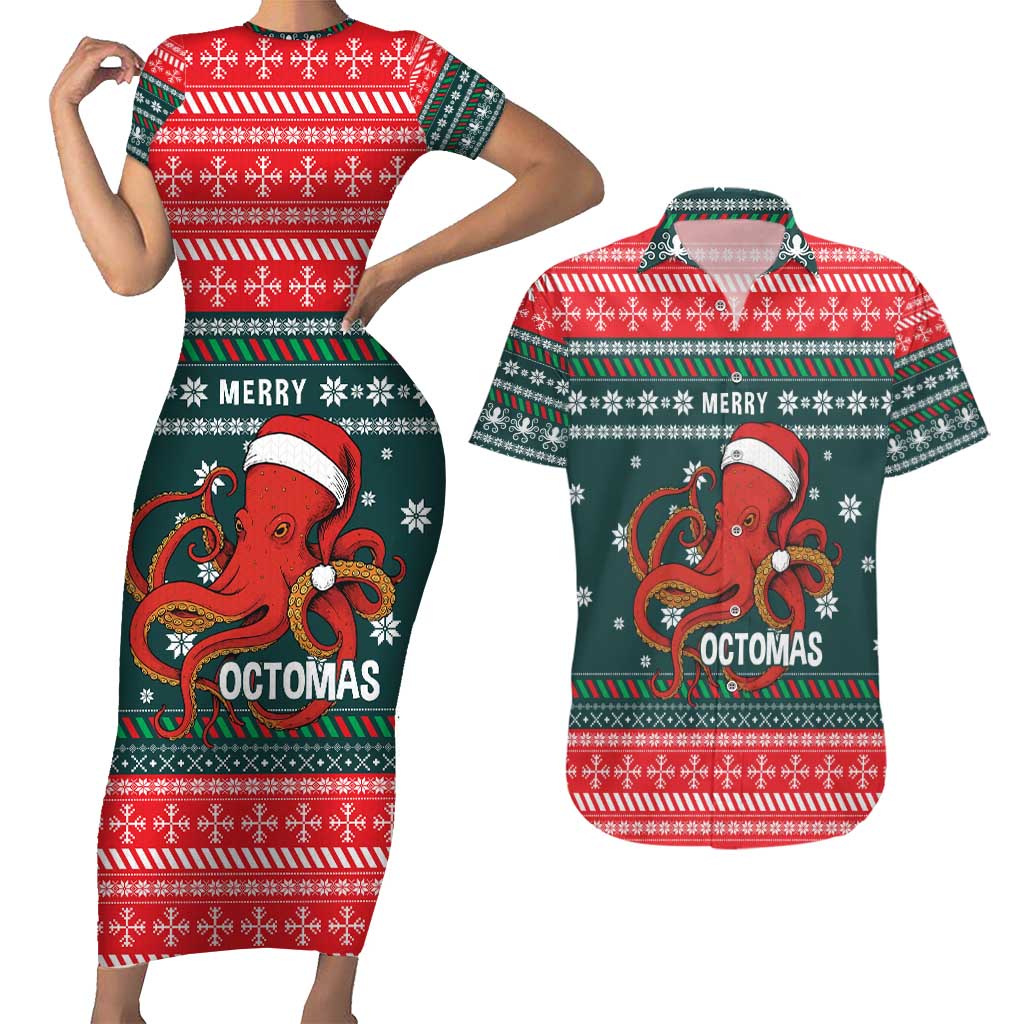 Merry Octomas Christmas Couples Matching Short Sleeve Bodycon Dress and Hawaiian Shirt Xmas Holiday Patterns - Wonder Print Shop
