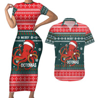 Merry Octomas Christmas Couples Matching Short Sleeve Bodycon Dress and Hawaiian Shirt Xmas Holiday Patterns - Wonder Print Shop
