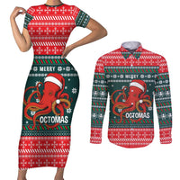 Merry Octomas Christmas Couples Matching Short Sleeve Bodycon Dress and Long Sleeve Button Shirt Xmas Holiday Patterns - Wonder Print Shop