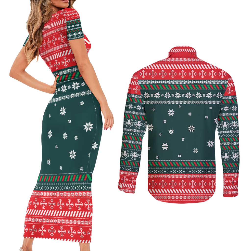 Merry Octomas Christmas Couples Matching Short Sleeve Bodycon Dress and Long Sleeve Button Shirt Xmas Holiday Patterns - Wonder Print Shop