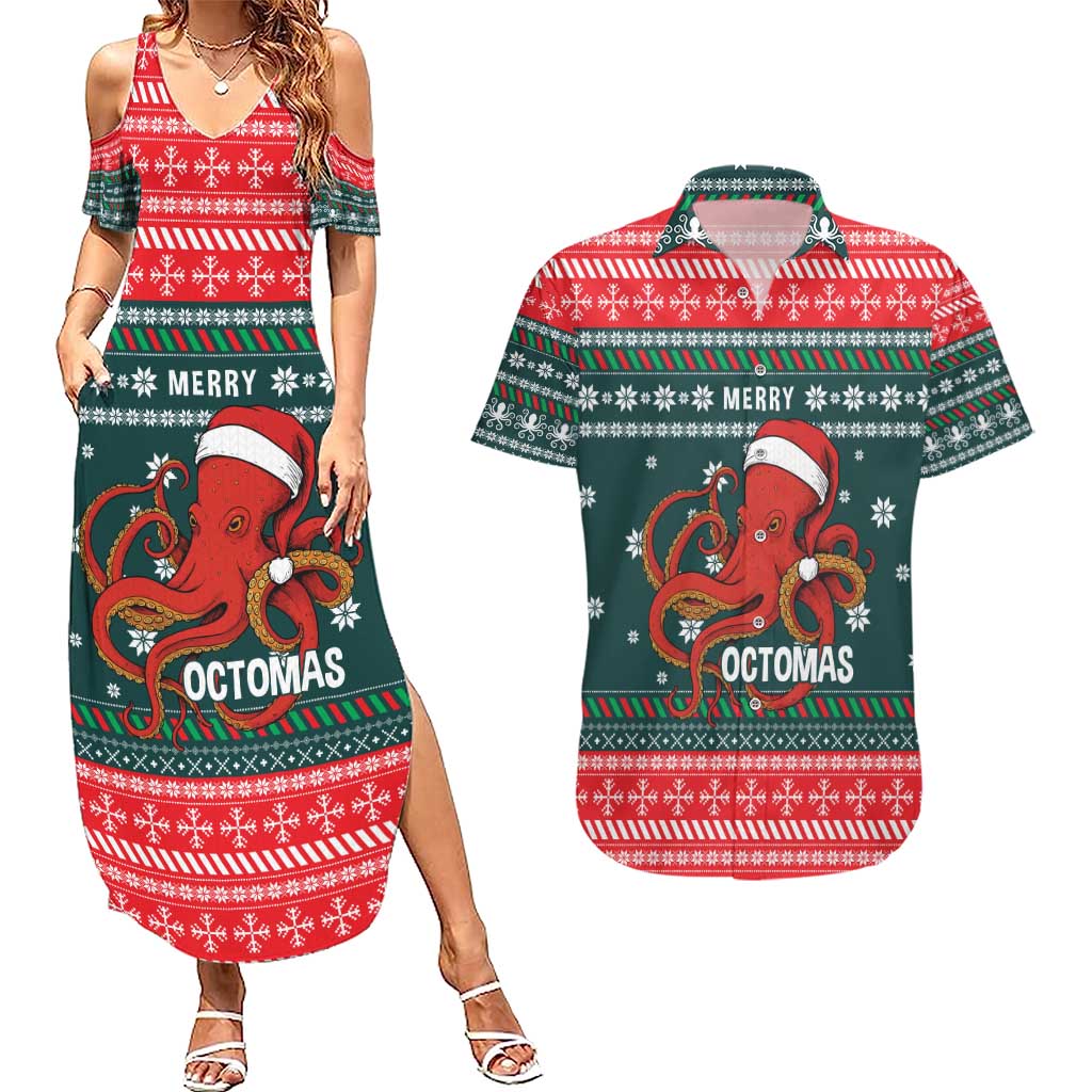 Merry Octomas Christmas Couples Matching Summer Maxi Dress and Hawaiian Shirt Xmas Holiday Patterns - Wonder Print Shop