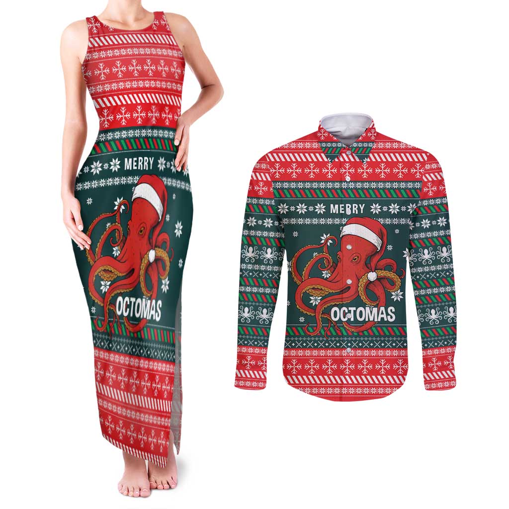 Merry Octomas Christmas Couples Matching Tank Maxi Dress and Long Sleeve Button Shirt Xmas Holiday Patterns - Wonder Print Shop