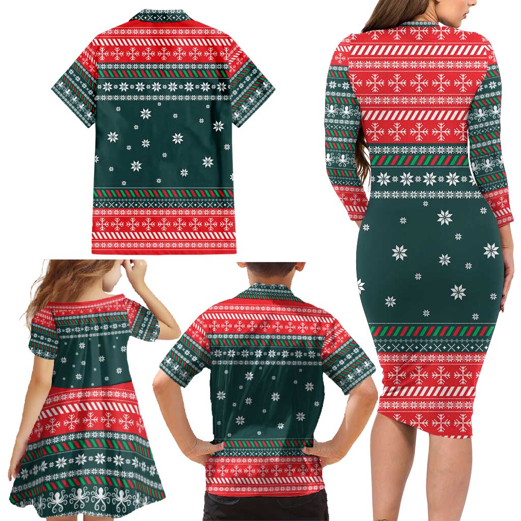 Merry Octomas Christmas Family Matching Long Sleeve Bodycon Dress and Hawaiian Shirt Xmas Holiday Patterns - Wonder Print Shop