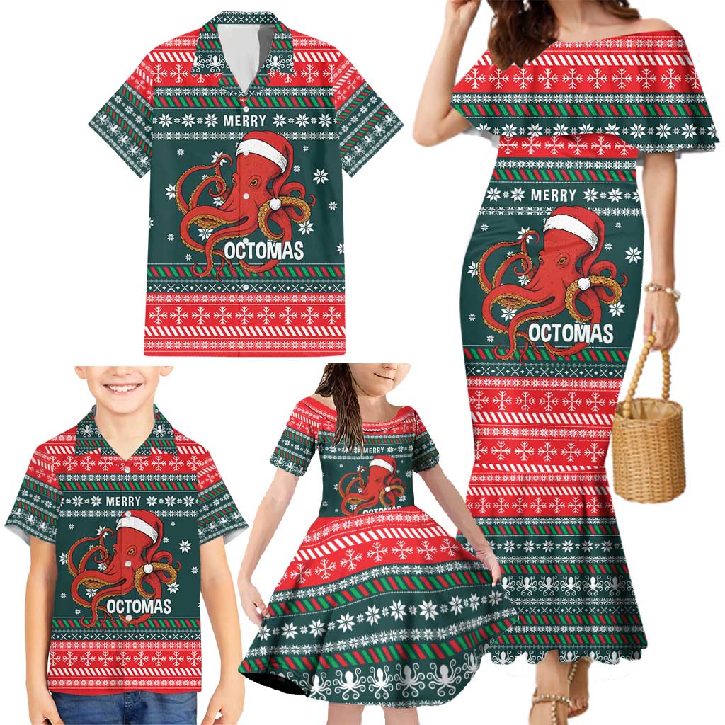 Merry Octomas Christmas Family Matching Mermaid Dress and Hawaiian Shirt Xmas Holiday Patterns - Wonder Print Shop