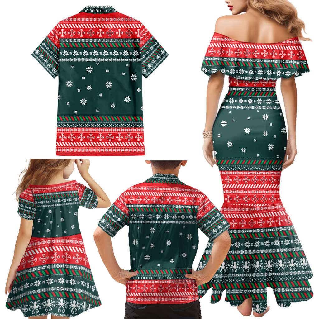 Merry Octomas Christmas Family Matching Mermaid Dress and Hawaiian Shirt Xmas Holiday Patterns - Wonder Print Shop