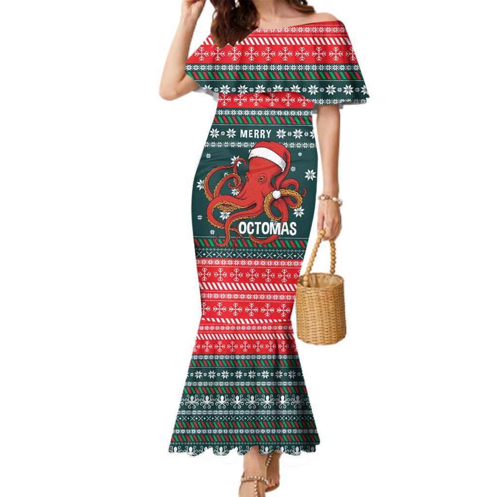 Merry Octomas Christmas Family Matching Mermaid Dress and Hawaiian Shirt Xmas Holiday Patterns - Wonder Print Shop