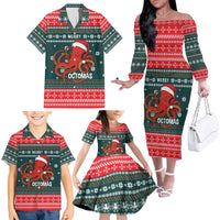 Merry Octomas Christmas Family Matching Off The Shoulder Long Sleeve Dress and Hawaiian Shirt Xmas Holiday Patterns - Wonder Print Shop