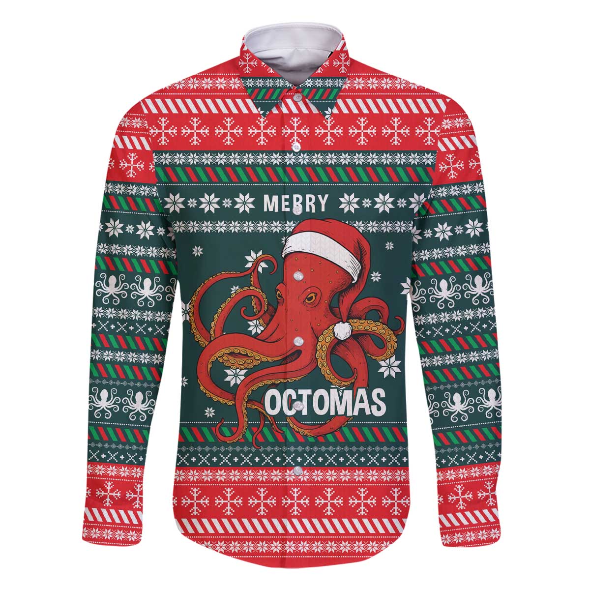 Merry Octomas Christmas Family Matching Off The Shoulder Long Sleeve Dress and Hawaiian Shirt Xmas Holiday Patterns - Wonder Print Shop