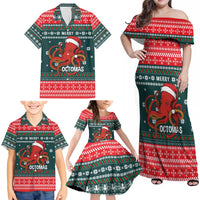 Merry Octomas Christmas Family Matching Off Shoulder Maxi Dress and Hawaiian Shirt Xmas Holiday Patterns - Wonder Print Shop
