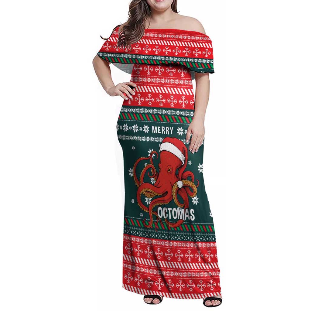 Merry Octomas Christmas Family Matching Off Shoulder Maxi Dress and Hawaiian Shirt Xmas Holiday Patterns - Wonder Print Shop