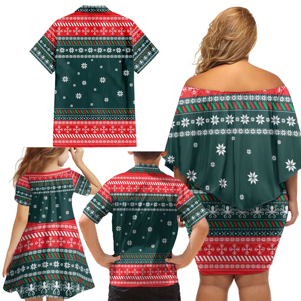 Merry Octomas Christmas Family Matching Off Shoulder Short Dress and Hawaiian Shirt Xmas Holiday Patterns - Wonder Print Shop
