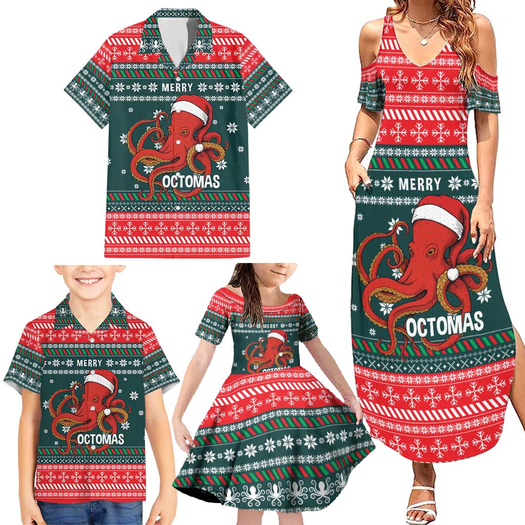 Merry Octomas Christmas Family Matching Summer Maxi Dress and Hawaiian Shirt Xmas Holiday Patterns - Wonder Print Shop