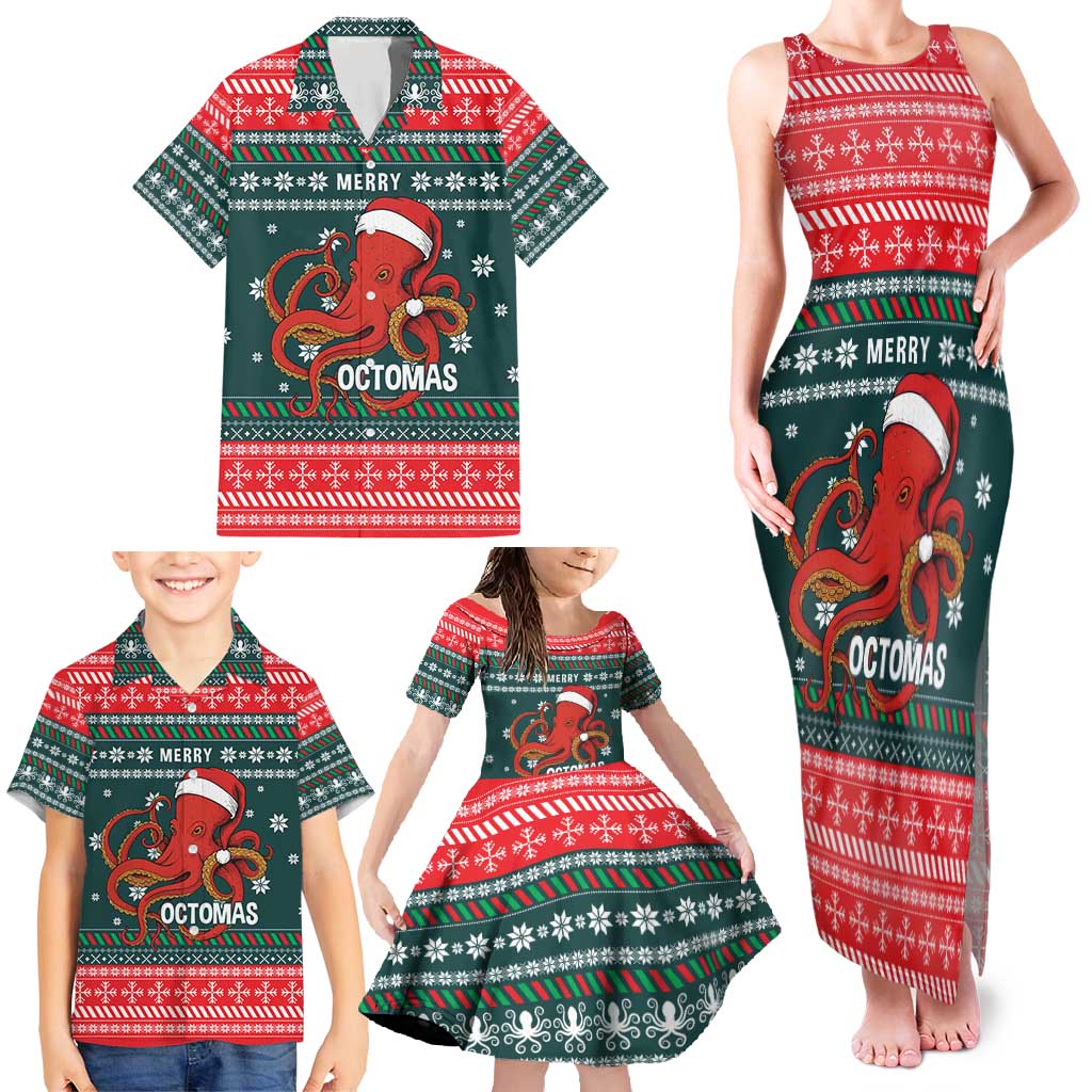 Merry Octomas Christmas Family Matching Tank Maxi Dress and Hawaiian Shirt Xmas Holiday Patterns - Wonder Print Shop