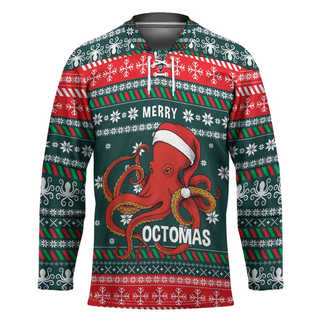 Merry Octomas Christmas Hockey Jersey Xmas Holiday Patterns - Wonder Print Shop
