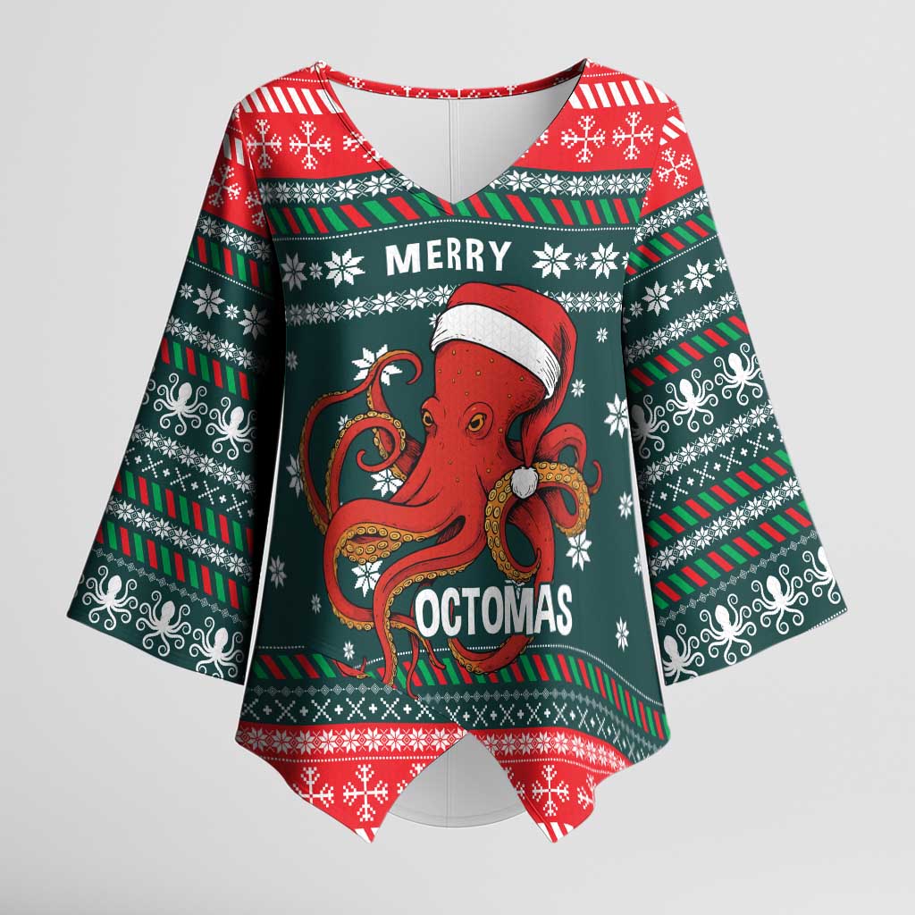 Merry Octomas Christmas Kimono Sleeve Blouse Xmas Holiday Patterns - Wonder Print Shop