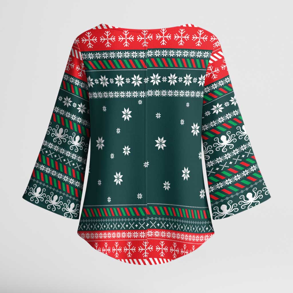 Merry Octomas Christmas Kimono Sleeve Blouse Xmas Holiday Patterns - Wonder Print Shop