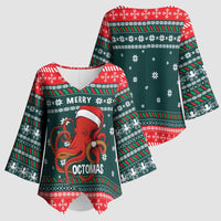 Merry Octomas Christmas Kimono Sleeve Blouse Xmas Holiday Patterns - Wonder Print Shop