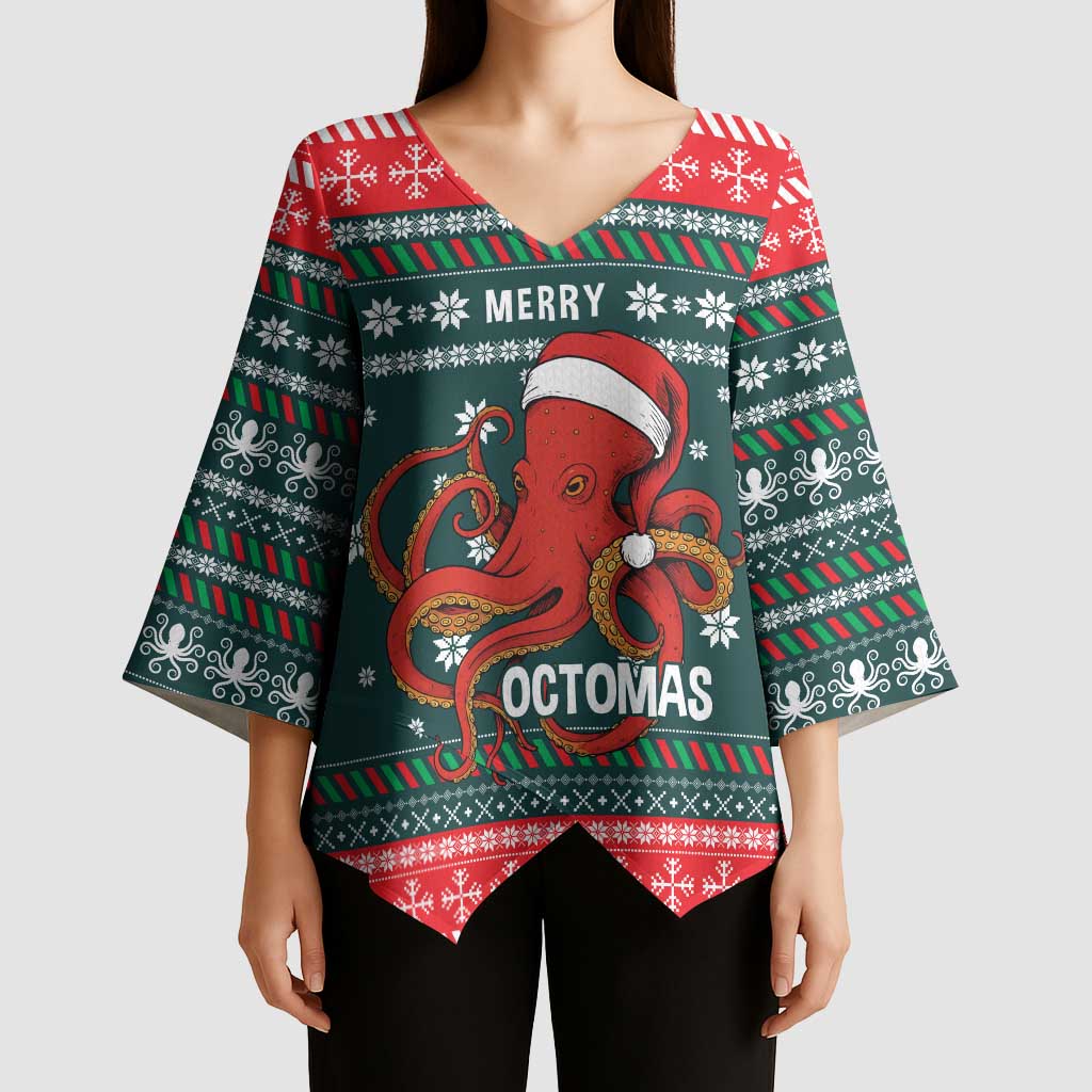 Merry Octomas Christmas Kimono Sleeve Blouse Xmas Holiday Patterns - Wonder Print Shop