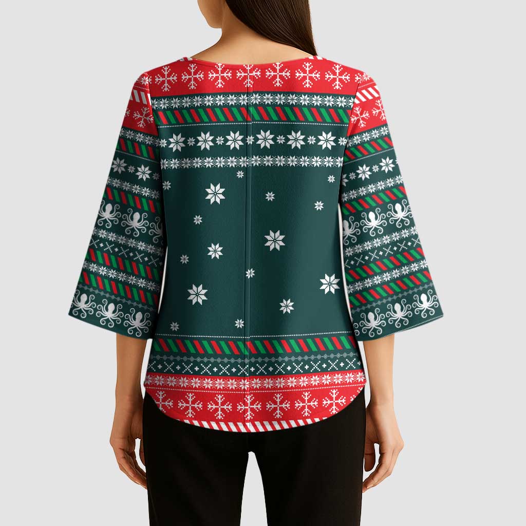 Merry Octomas Christmas Kimono Sleeve Blouse Xmas Holiday Patterns - Wonder Print Shop