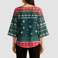 Merry Octomas Christmas Kimono Sleeve Blouse Xmas Holiday Patterns - Wonder Print Shop