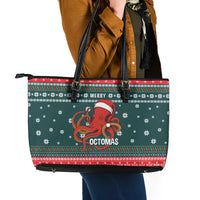Merry Octomas Christmas Leather Tote Bag Xmas Holiday Patterns - Wonder Print Shop
