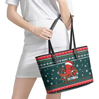 Merry Octomas Christmas Leather Tote Bag Xmas Holiday Patterns - Wonder Print Shop
