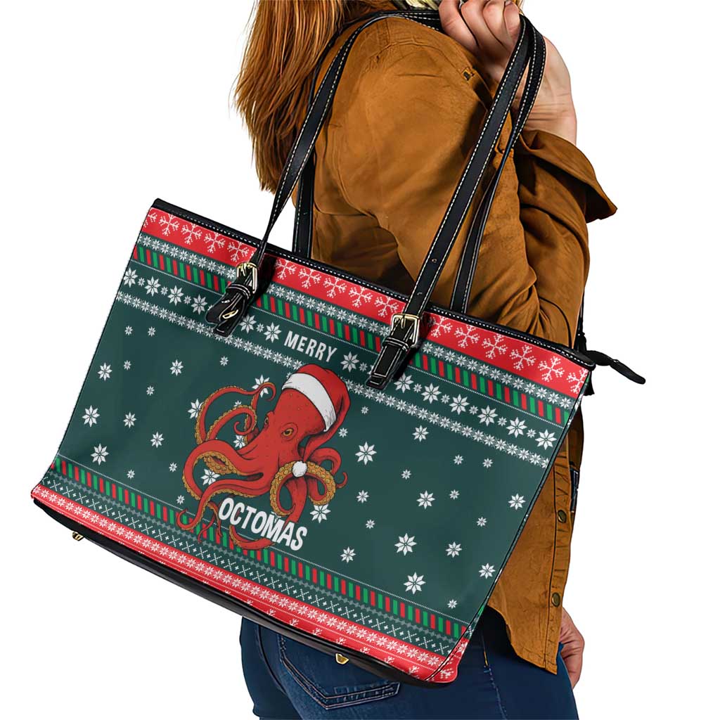 Merry Octomas Christmas Leather Tote Bag Xmas Holiday Patterns - Wonder Print Shop