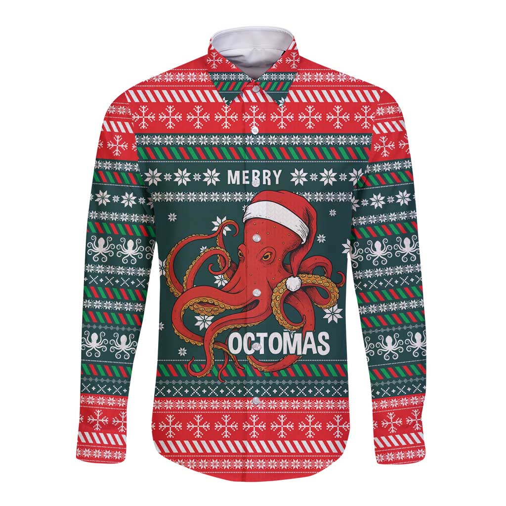 Merry Octomas Christmas Long Sleeve Button Shirt Xmas Holiday Patterns - Wonder Print Shop
