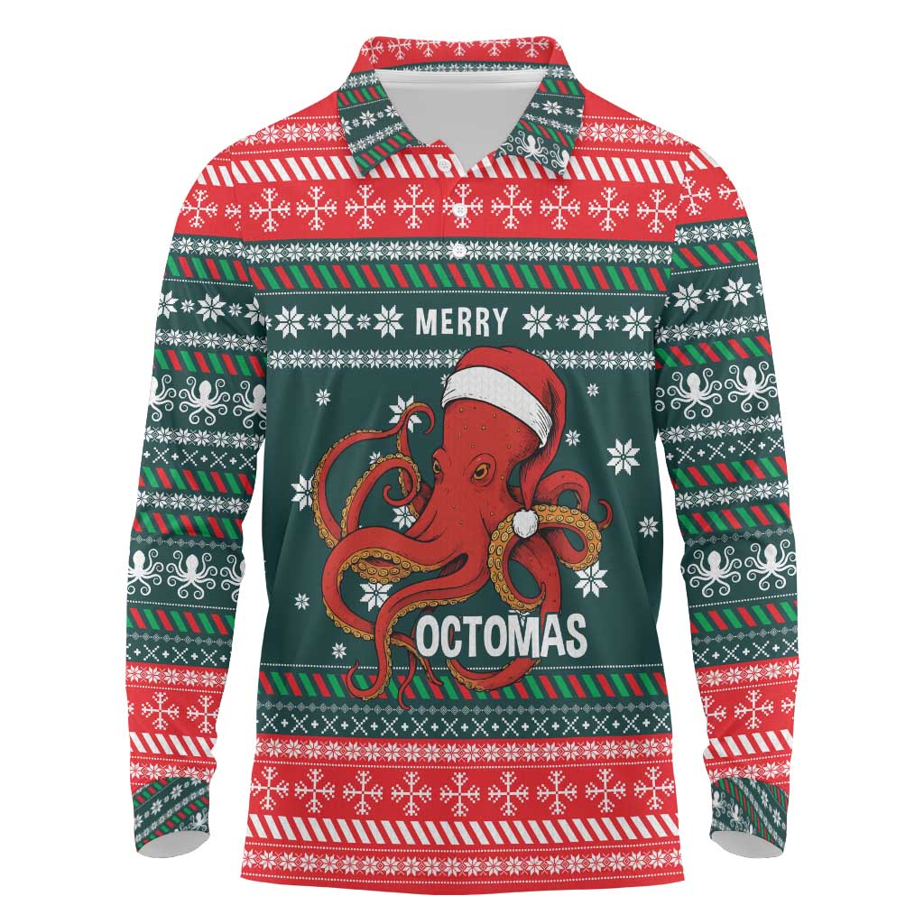 Merry Octomas Christmas Long Sleeve Polo Shirt Xmas Holiday Patterns - Wonder Print Shop