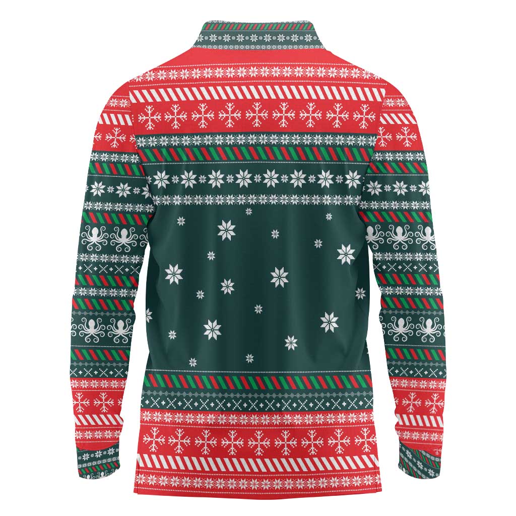 Merry Octomas Christmas Long Sleeve Polo Shirt Xmas Holiday Patterns - Wonder Print Shop