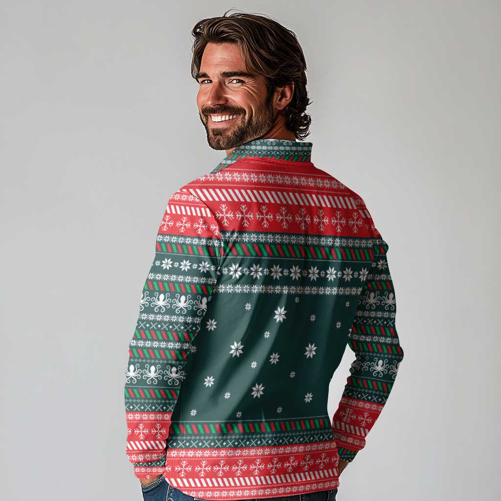 Merry Octomas Christmas Long Sleeve Polo Shirt Xmas Holiday Patterns - Wonder Print Shop