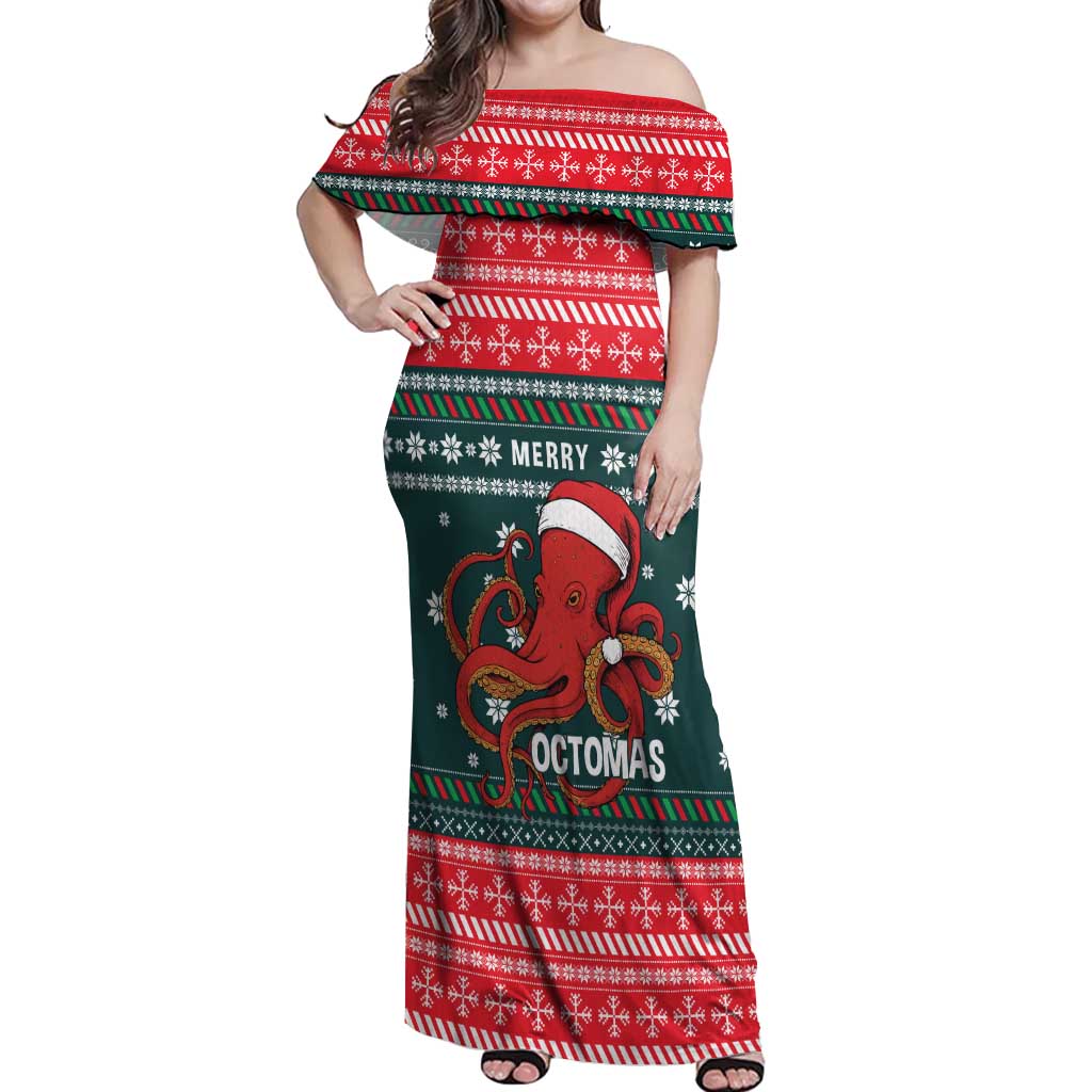 Merry Octomas Christmas Off Shoulder Maxi Dress Xmas Holiday Patterns - Wonder Print Shop
