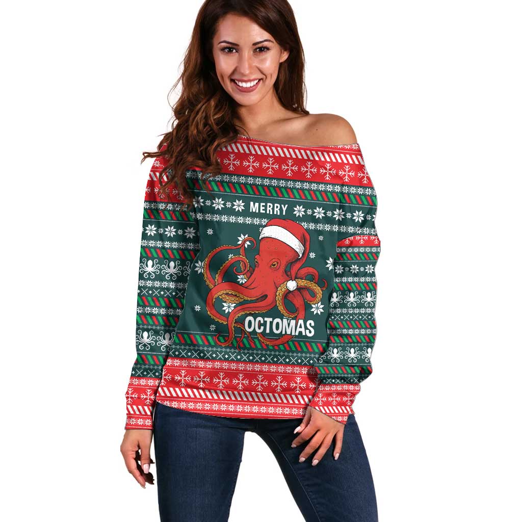 Merry Octomas Christmas Off Shoulder Sweater Xmas Holiday Patterns - Wonder Print Shop