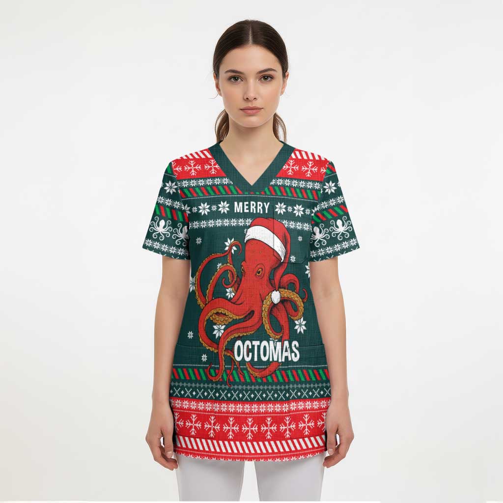 Merry Octomas Christmas Scrub Top Xmas Holiday Patterns - Wonder Print Shop