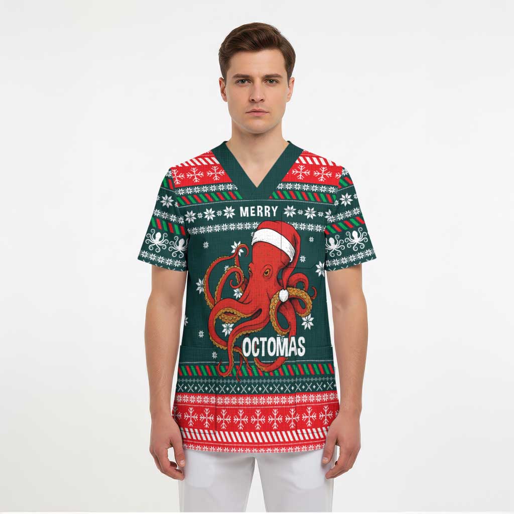 Merry Octomas Christmas Scrub Top Xmas Holiday Patterns - Wonder Print Shop
