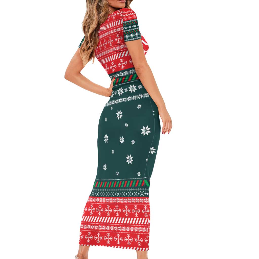 Merry Octomas Christmas Short Sleeve Bodycon Dress Xmas Holiday Patterns - Wonder Print Shop