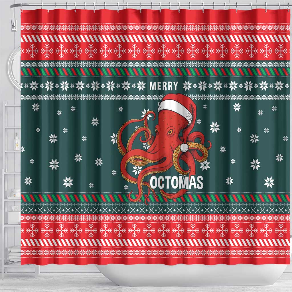 Merry Octomas Christmas Shower Curtain Xmas Holiday Patterns - Wonder Print Shop