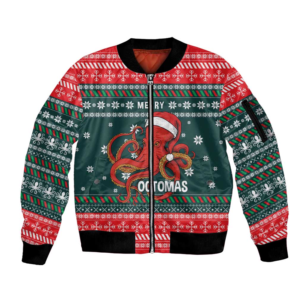 Merry Octomas Christmas Sleeve Zip Bomber Jacket Xmas Holiday Patterns - Wonder Print Shop