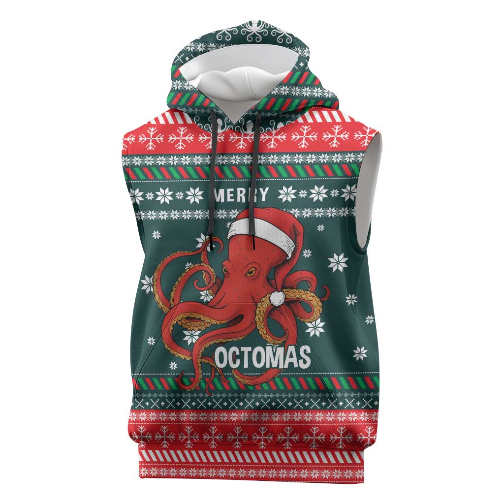 Merry Octomas Christmas Sleeveless Hoodie Xmas Holiday Patterns - Wonder Print Shop